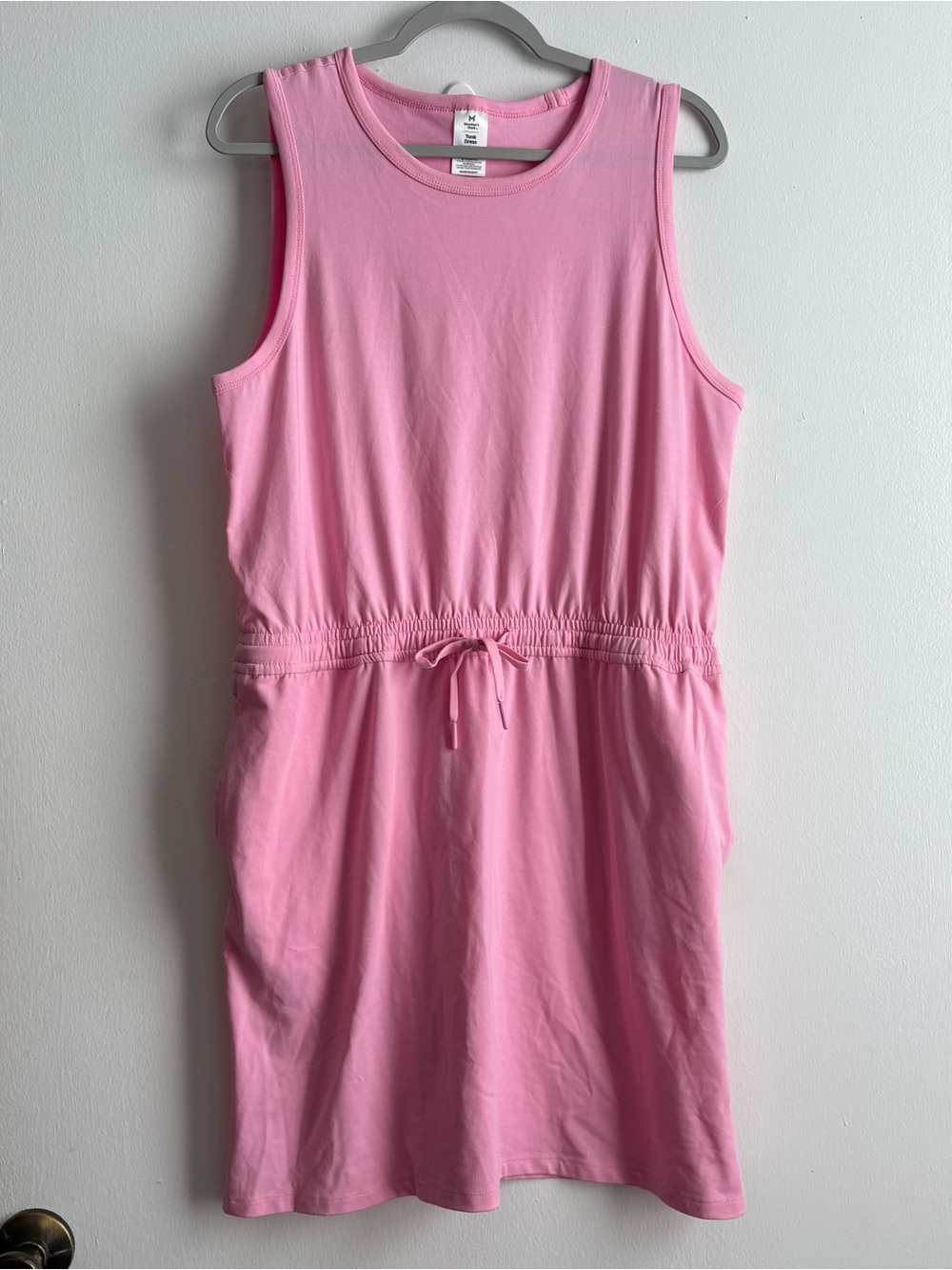 Member's Mark Pink Solid Tank Dress L Round Neck Drawstring Waist Pockets
